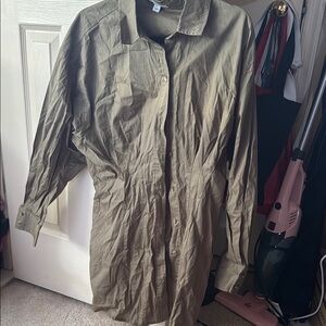 Chic Olive Button-Down Shirt for Women